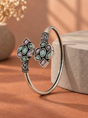 German silver pink green color adjustable bracelet 3