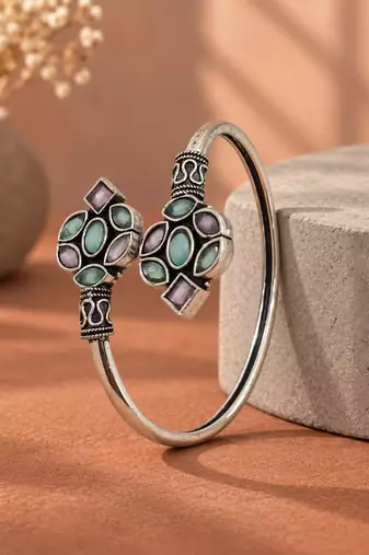 German silver pink green color adjustable bracelet
