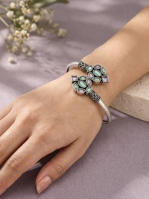 German silver pink green color adjustable bracelet 4
