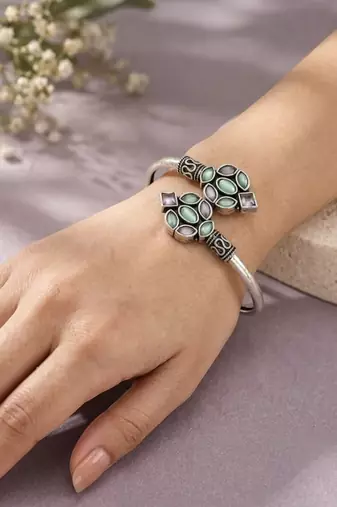 German silver pink green color adjustable bracelet