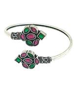 German silver red green color adjustable bracelet