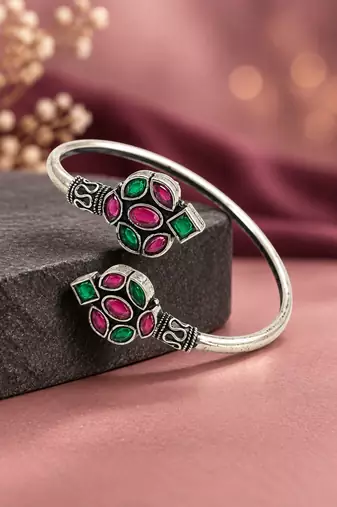 German silver red green color adjustable bracelet