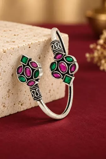 German silver red green color adjustable bracelet