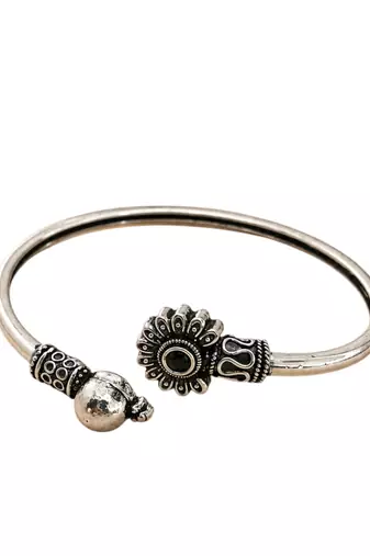German silver oxidized black minimal kada bracelet