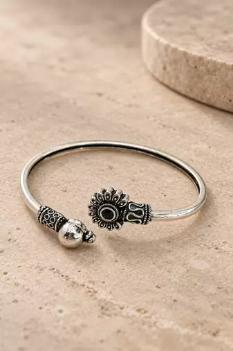 German silver oxidized black minimal kada bracelet