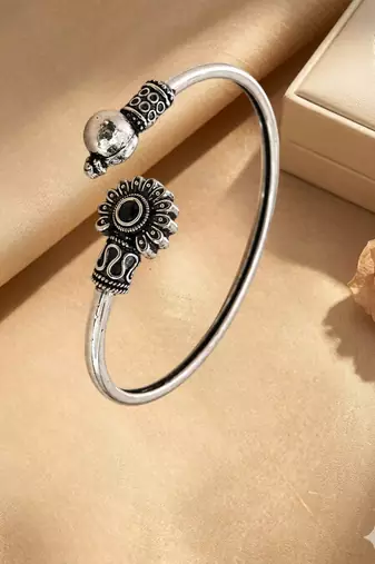German silver oxidized black minimal kada bracelet