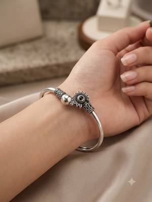 German silver oxidized black minimal kada bracelet 4