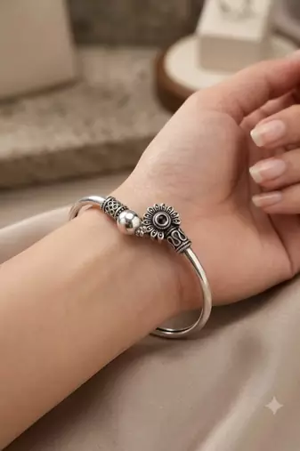 German silver oxidized black minimal kada bracelet