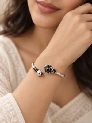 German silver oxidized black minimal kada bracelet 5