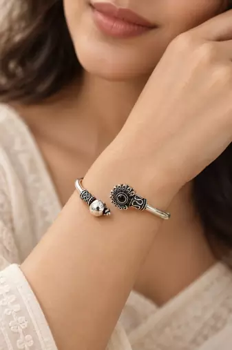German silver oxidized black minimal kada bracelet