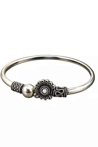 German silver oxidized clear minimal kada bracelet
