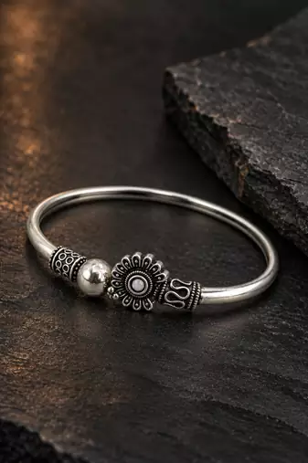 German silver oxidized clear minimal kada bracelet