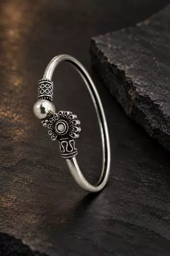 German silver oxidized clear minimal kada bracelet