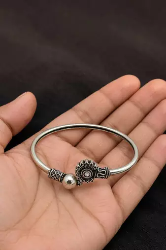German silver oxidized clear minimal kada bracelet