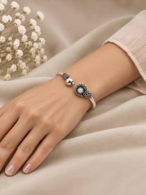 German silver oxidized clear minimal kada bracelet 5
