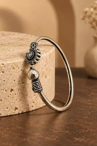 German silver oxidized mint minimal kada bracelet