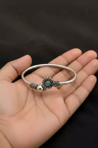 German silver oxidized mint minimal kada bracelet