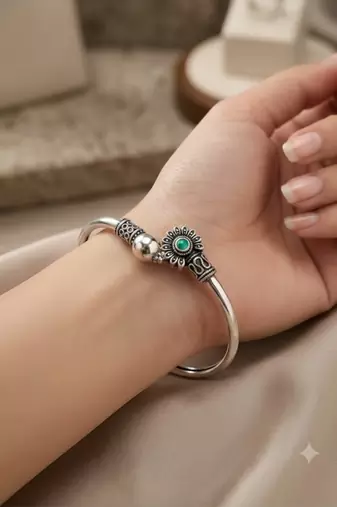 German silver oxidized mint minimal kada bracelet