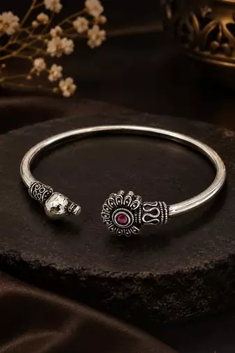 German silver oxidized pink minimal kada bracelet