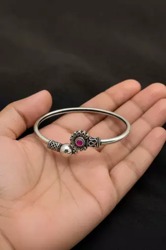 German silver oxidized pink minimal kada bracelet