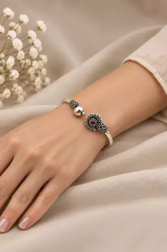 German silver oxidized pink minimal kada bracelet