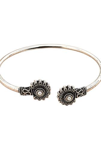 German silver oxidized white minimal kada bracelet