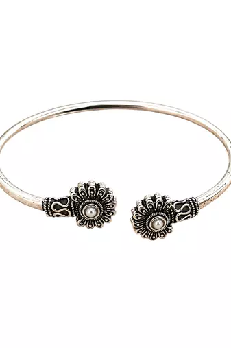 German silver oxidized white minimal kada bracelet