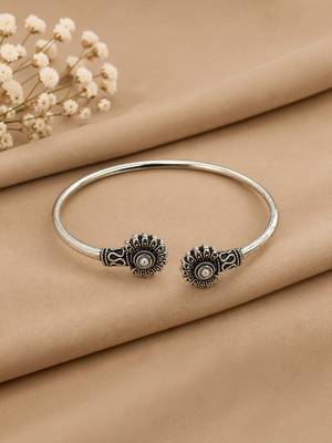 German silver oxidized white minimal kada bracelet 2