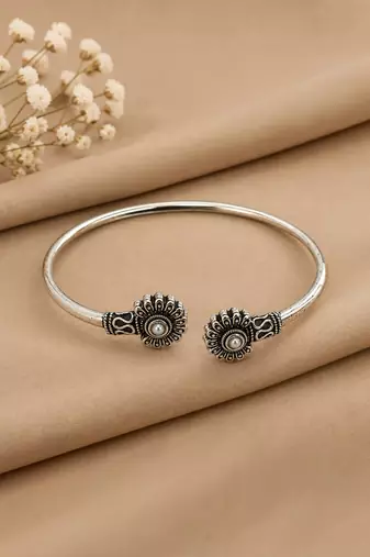German silver oxidized white minimal kada bracelet