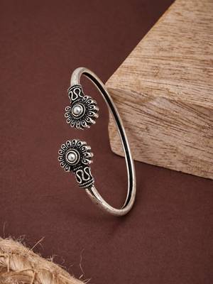 German silver oxidized white minimal kada bracelet 3