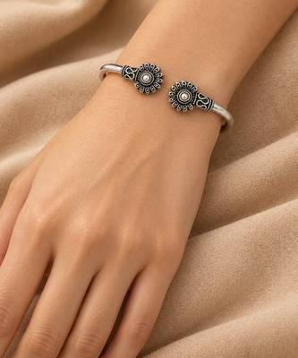 German silver oxidized white minimal kada bracelet 4