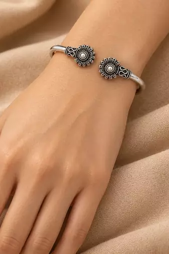 German silver oxidized white minimal kada bracelet
