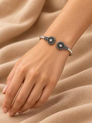 German silver oxidized white minimal kada bracelet 5