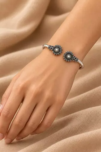 German silver oxidized white minimal kada bracelet