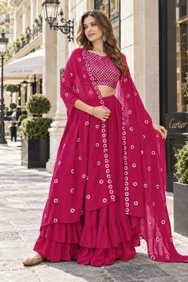 Magenta georgette free size stitched lehenga choli with sequence & thread work 1