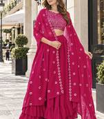 Magenta georgette free size stitched lehenga choli with sequence & thread work