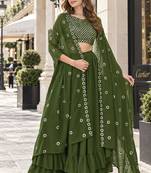 Mehendi georgette free size stitched lehenga choli with sequence & thread work