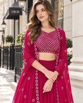 Magenta georgette free size stitched lehenga choli with sequence & thread work 2