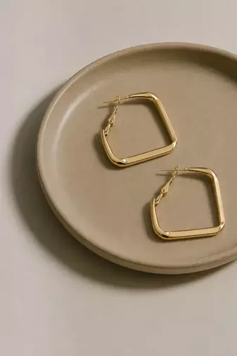 Square gold tone anti tarnish hoop earrings