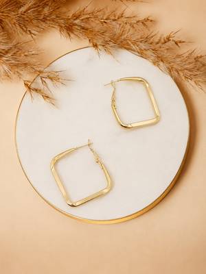 Square gold tone anti tarnish hoop earrings 4