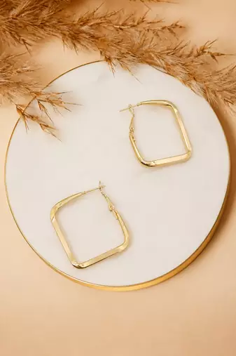 Square gold tone anti tarnish hoop earrings