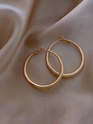 Classic circle gold tone anti tarnish hoop earrings 2
