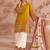 Mustard yellow embroidered lawn suit with wide-leg pants & printed dupatta