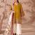 Mustard yellow embroidered lawn suit with wide-leg pants & printed dupatta