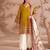 Mustard yellow embroidered lawn suit with wide-leg pants & printed dupatta