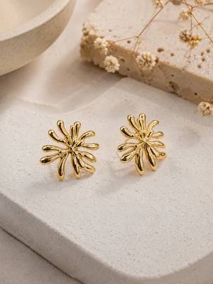 Gold plated korean starburst anti tarnish stud earrings 1
