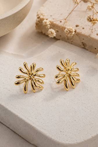 Gold plated korean starburst anti tarnish stud earrings