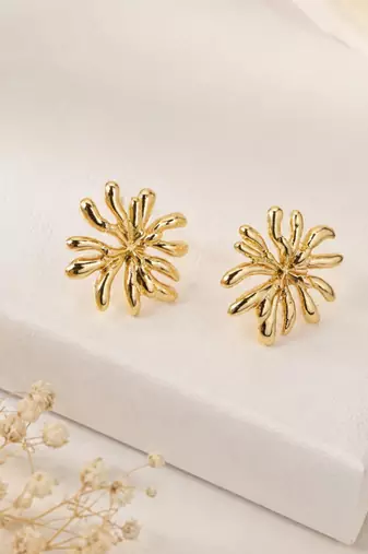 Gold plated korean starburst anti tarnish stud earrings