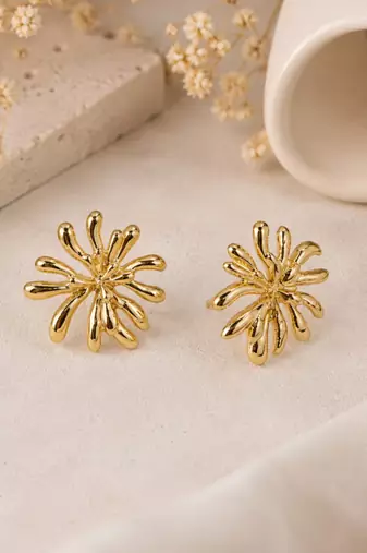 Gold plated korean starburst anti tarnish stud earrings