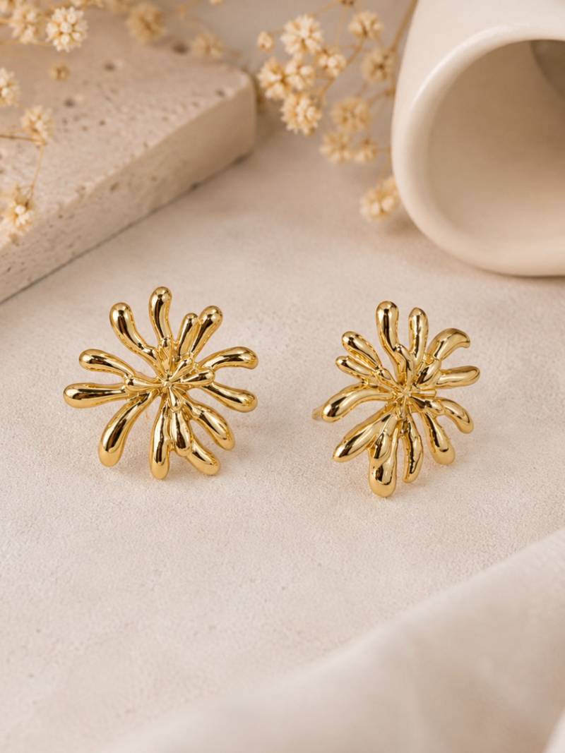Gold plated korean starburst anti tarnish stud earrings